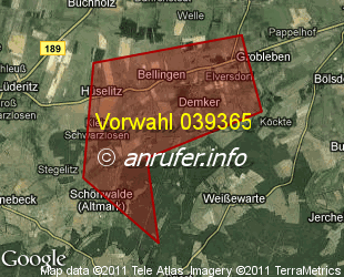 Vorwahlkarte 039365 – Bellingen b Stendal