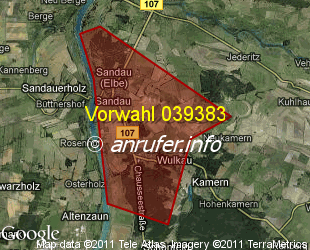Vorwahlkarte 039383 – Sandau Elbe