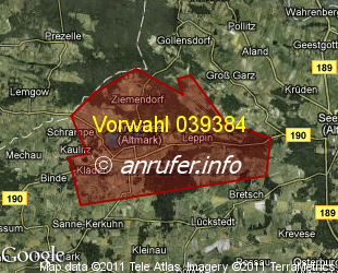 Vorwahlkarte 039384 – Arendsee Altmark