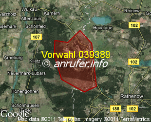 Vorwahlkarte 039389 – Schollene