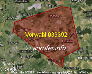 Vorwahlkarte 039392 – Rönnebeck Sachs-Ahn