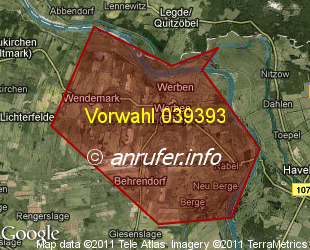 Vorwahlkarte 039393 – Werben Elbe