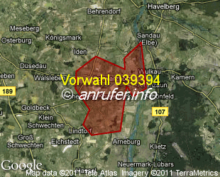 Vorwahlkarte 039394 – Hohenberg-Krusemark