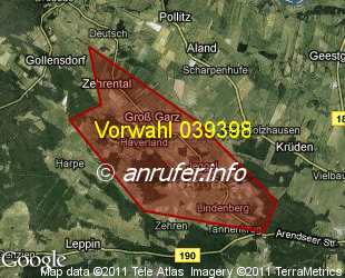 Vorwahlkarte 039398 – Gross Garz