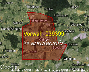 Vorwahlkarte 039399 – Kleinau