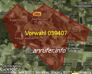 Vorwahlkarte 039407 – Seehausen Börde