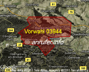 Vorwahlkarte 03944 – Blankenburg Harz