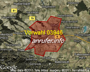 Vorwahlkarte 03946 – Quedlinburg