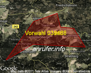 Vorwahlkarte 039488 – Güntersberge