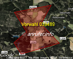 Vorwahlkarte 039489 – Strassberg Harz