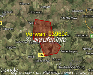 Vorwahlkarte 039604 – Wildberg b Altentreptow