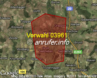 Vorwahlkarte 03961 – Altentreptow