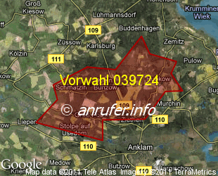 Vorwahlkarte 039724 – Klein Bünzow