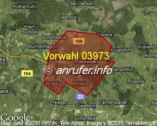 Vorwahlkarte 03973 – Pasewalk