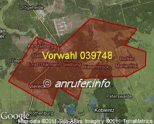 Vorwahlkarte 039748 – Viereck