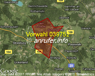 Vorwahlkarte 039752 – Blumenhagen b Strasburg