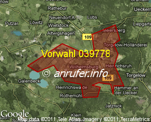 Vorwahlkarte 039778 – Ferdinandshof b Torgelow