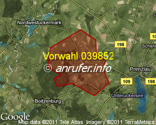Vorwahlkarte 039852 – Schönermark b Prenzlau