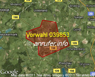 Vorwahlkarte 039853 – Holzendorf b Prenzlau
