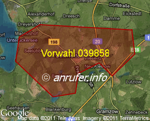 Vorwahlkarte 039858 – Bietikow