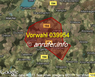 Vorwahlkarte 039954 – Stavenhagen Reuterstadt