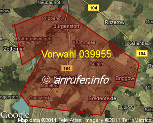 Vorwahlkarte 039955 – Jürgenstorf Meckl