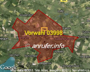 Vorwahlkarte 03998 – Demmin