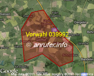 Vorwahlkarte 039992 – Görmin