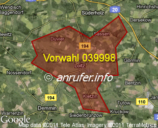 Vorwahlkarte 039998 – Loitz b Demmin