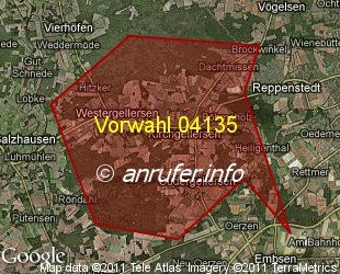 Vorwahlkarte 04135 – Kirchgellersen