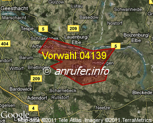 Vorwahlkarte 04139 – Hohnstorf Elbe