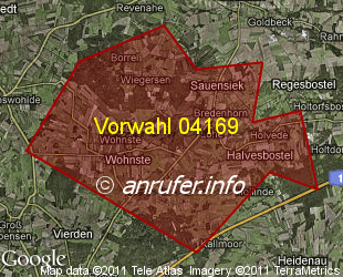 Vorwahlkarte 04169 – Sauensiek