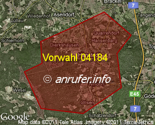 Vorwahlkarte 04184 – Hanstedt Nordheide