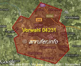 Vorwahlkarte 04231 – Verden Aller
