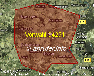 Vorwahlkarte 04251 – Hoya