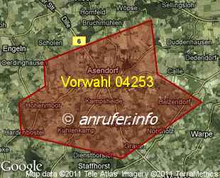 Vorwahlkarte 04253 – Asendorf Kr Diepholz