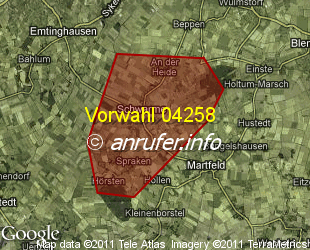 Vorwahlkarte 04258 – Schwarme