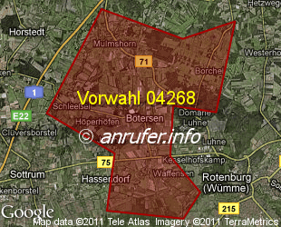 Vorwahlkarte 04268 – Bötersen