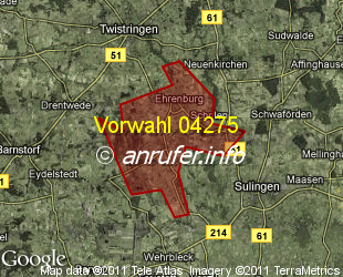 Vorwahlkarte 04275 – Ehrenburg