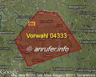 Vorwahlkarte 04333 – Erfde