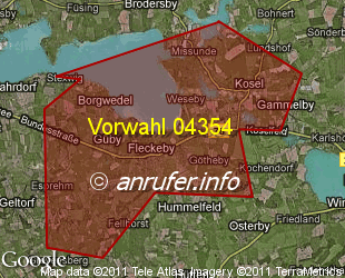 Vorwahlkarte 04354 – Fleckeby