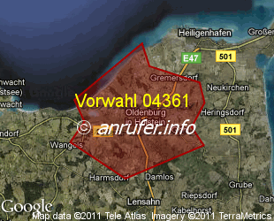 Vorwahlkarte 04361 – Oldenburg in Holstein