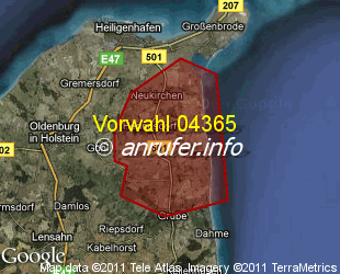 Vorwahlkarte 04365 – Heringsdorf Holst