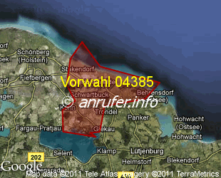 Vorwahlkarte 04385 – Hohenfelde b Kiel