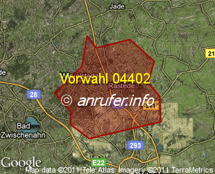Vorwahlkarte 04402 – Rastede