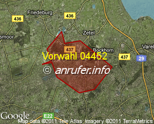 Vorwahlkarte 04452 – Zetel-Neuenburg