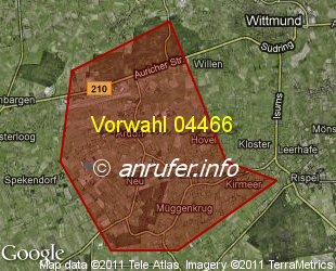 Vorwahlkarte 04466 – Wittmund-Ardorf