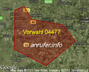 Vorwahlkarte 04477 – Lastrup-Hemmelte