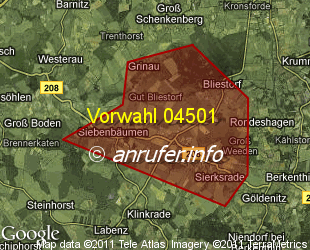 Vorwahlkarte 04501 – Kastorf Holst