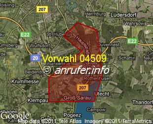 Vorwahlkarte 04509 – Groß Grönau